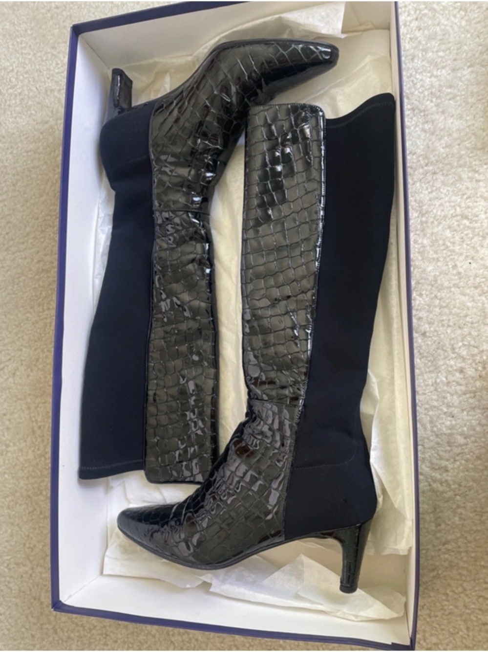 Stuart Weitzman Black Croc Knee High Boots